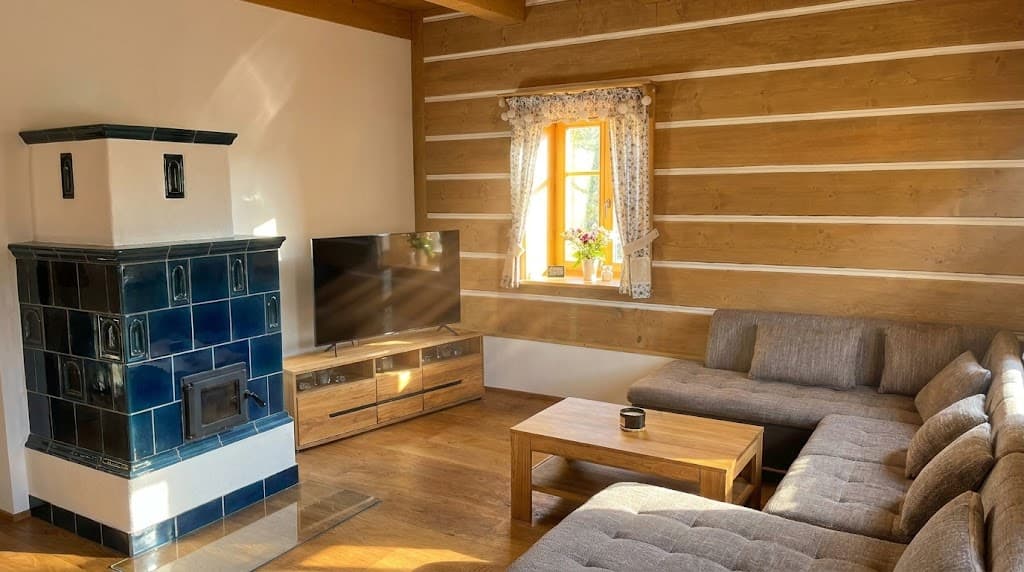 Obývací místnost s kuchyní, vizualizace letního pobytu, vizualizace