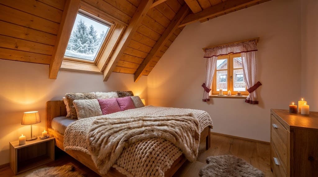 Ložnice, vizualizace zimního pobytu, vizualizace