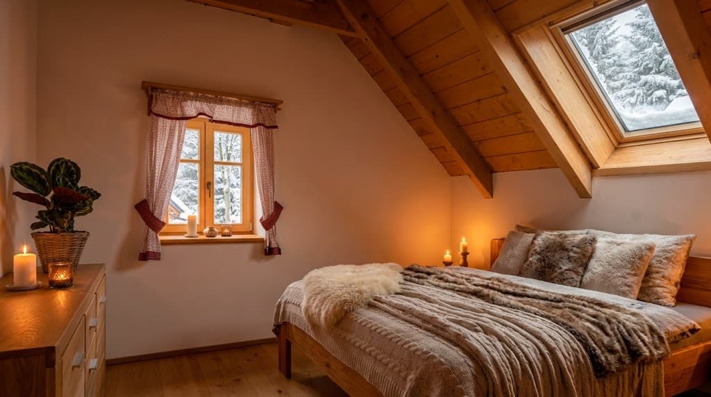 Ložnice, vizualizace zimního pobytu, vizualizace