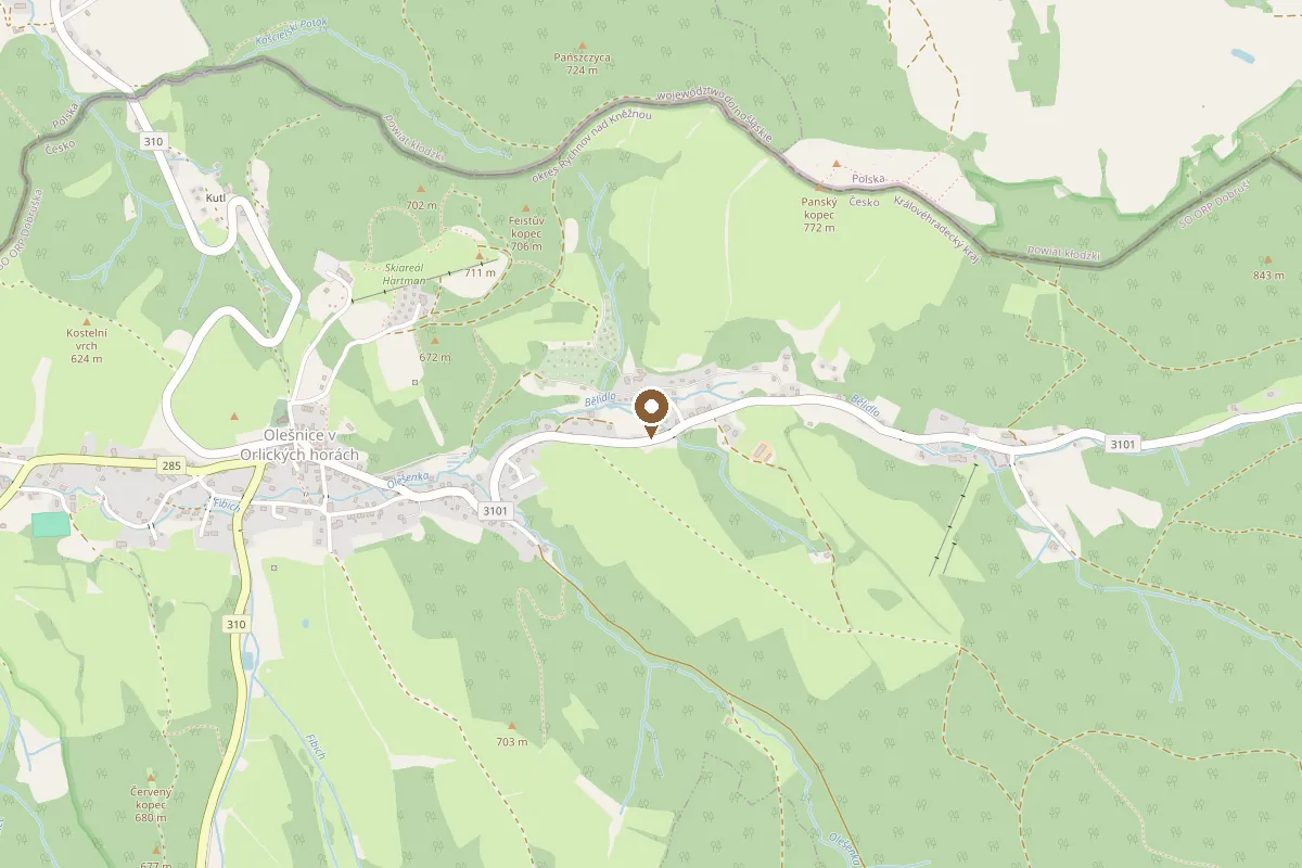 Mapa okolí: Roubenka Vanedi, Olešnice v Orlických horách 268, 517 83
